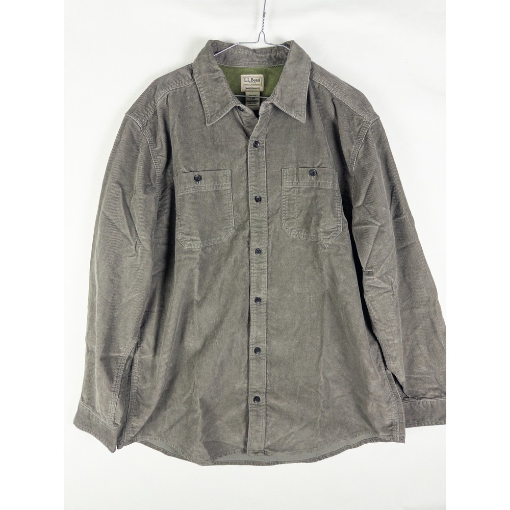LL Bean Traditional Fit Corduroy Button Up Shirt Mens L Gray Heritage Gorpcore